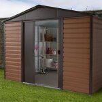 Abri de jardin mtal imitation bois 530 m2 yardmaster + kit dancrage