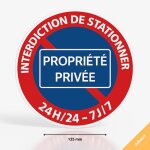 Adh�sif panneau interdiction de stationner 24h / 24 7j / 7 propri�t� priv�e - diam�tre 125 mm - autocollant ...