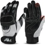 Adm gants moto scooter en cuir homologu�s ce + logo motard �quipement souple & respirant - blanc & noir ...