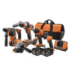 Aeg - combo 5 outils : perceuse percu. perforateur visseuse  chocs meuleuse 125mm lampe 2 batt. 5 ah ...