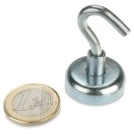 Aimant avec crochet - zingu� - � 25 mm - n�odyme - adh�rence 22 kg - haute puissance