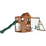 Aire de jeux en bois backyard discovery hill crest avec balanoire toboggan bac de sable et mur descalade ...