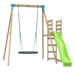 Aire de jeux en bois avec balanoire nid doiseau gant toboggan et kit dancrage - tp toys - station alysse ...