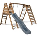Aire de jeux en bois - soulet - isis - 2 agr�s toboggan filet et mur descalade