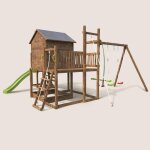 Aire de jeux pour enfant - soulet - cottage crazy - maisonnette avec mur descalade et corde � grimper ...