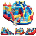 Aire de jeux gonflable - goplus - toboggan aquatique / canon � eau / mur descalade - enfants 3 - 12ans ...