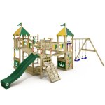 Aire de jeux portique bois smart queen wickey avec balanoire et toboggan vert