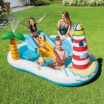 Aire de jeux sea paradise - intex - ovale - pvc - fontaine - palmier - toboggan - 182 litres