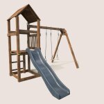Aire de jeux en bois trait avec balanoire et toboggan nouma