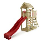 Aire de jeux - wickey - joyflyer - toboggan double vague - 5 prises descalade - toit en bois Aire de jeux - wickey - joyflyer - toboggan double vague - 5 prises descalade - toit en bois