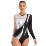Aislor femme justaucorps gymnastique danse manches longues mtallique brillant body ballet performance ...