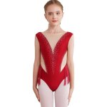 Aislor fille tenue patinage artistique enfant justaucorps danse latine strass brillant costume spectacle ...