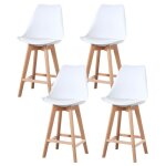 Alix - lot de 4 tabourets scandinave - blanc - pieds en bois massif design salle a manger salon - 58 ...