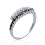 Alliance de fianailles femme - argent massif rhodi - strass noirs et blancs - oxyde de zirconium