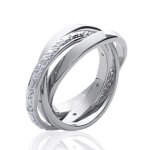 Alliance trois anneaux femme - argent massif 925 rhodi - un anneau zirconium