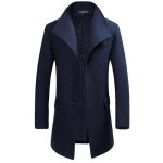 Allthemen manteau homme hiver en laine chaud mi - long parka coat slim outerwear couleur unie bleu