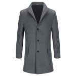 Allthemen manteau en laine coupe ajust�e pour hommes col nontant daffaires pardessus rembourr�mi - longgris ...