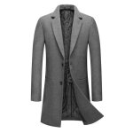 Allthemen manteau en laine  revers pardessus long slim business  deux boutons - gris