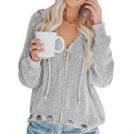 Amzbarley pull femme hiver chic col v sweat  capuche femme zipp chandail automne cardigan manche longue ...