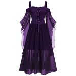 Robe vintage gothique femme - amzbarley - manches papillon corset paule ouverte - violet