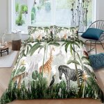 Animaux jungle tropicale parure de lit 3 pieces 1 housse de couette 220 * 240cm et 2 taies doreillers ...