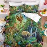Animaux lopards dans la fort tropicale parure de lit 3 pieces 1 housse de couette 150 * 200cm et 2 ...