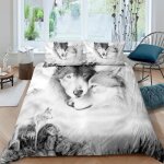 Parure de lit - mouton maison deco - animal sauvage couple de loups - gris blanc - microfibre - 220x240 ...