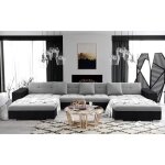 Anixe - canap� dangle panoramique xxl en u - en tissu (gris clair et noir)