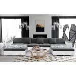 Anixe - canap� dangle panoramique xxl en u - en tissu et simili (gris fonc� et blanc)