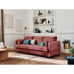 Anna - canap� droit 3 places convertible avec poche en velours - rose