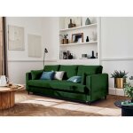Anna - canap� droit 3 places convertible avec poche en velours - vert