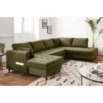 Anna - canap panoramique dangle droit - 7 places - convertible avec coffre - en velours - vert olive ...