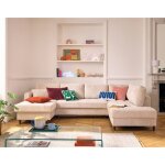 Anna - canap� panoramique dangle droit 7 places convertible avec coffre en velours textur� - beige