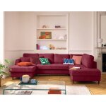 Anna - canap� panoramique dangle droit 7 places convertible avec coffre en velours textur� - prune