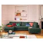 Anna - canap� panoramique dangle droit 7 places convertible avec coffre en velours textur� - vert