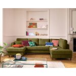 Anna - canap� panoramique dangle droit 7 places convertible avec coffre en velours textur� - vert olive ...