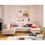 Anna - canap� panoramique dangle gauche 7 places convertible avec coffre en velours textur� - beige