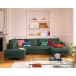 Anna - canap� panoramique dangle gauche 7 places convertible avec coffre en velours textur� - vert