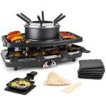 Appareil  raclette et fondue - klarstein - entrecte - 1100w - pour 8 personnes - pierre naturelle