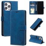 Pour apple iphone 13 pro max 6. 7 etui bleu �tui de t�l�phone brosse antivol pu � rabat cuir portefeuille ...