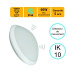 Applique dexterieur hublot e27 � detecteur hf (mouvements et cr�pusculaire) rond ip44 ik10 - garantie ...