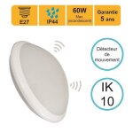 Applique dexterieur hublot e27  detecteur hf (mouvements et crpusculaire) rond ip44 ik10 - garantie ...