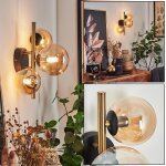 Applique murale - hofstein - isorella - m�tal noir et laiton - abat - jour en verre ambre - 3 x g9 led ...