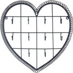 Applique murale motif coeur patiné noir porte clés clefs 10 crochets en fer 3x34x35cm Applique murale motif coeur patiné noir porte clés clefs 10 crochets en fer 3x34x35cm