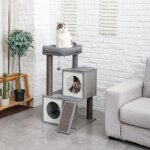 Pawz road arbre a chat en bois design moderne et solide arbre � chat avec grattoir sisal pompon suspendu ...