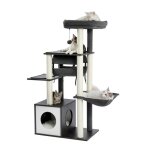 Arbre a chat en bois gris fonc� deluxe arbre � chat grand hamac avec tunnel suspendu multi - plateforme ...