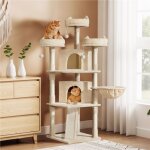 Arbre  chat gant yaheetech - 175cm - 2 grottes 3 plateformes - beige