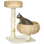Arbre � chat - pawhut - griffoir 2 niveaux hauteur 72 cm poteau sisal niche plateforme - peluche - beige ...