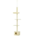Arbre  chat hauteur rglable 230 - 260 cm - niche 3 plateformes - douce peluche courte beige