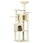 Pawhut - arbre � chat - panneaux de particules - 49x49x171cm - beige